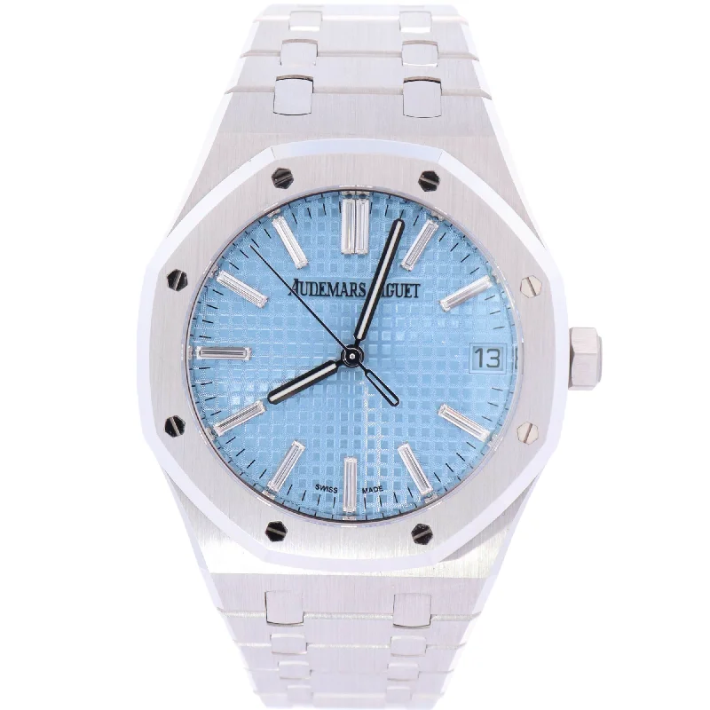 Audemars Piguet Royal Oak 41mm White Gold Light Blue Baguette Dial Watch Reference# 15510BC.OO.1320BC.01