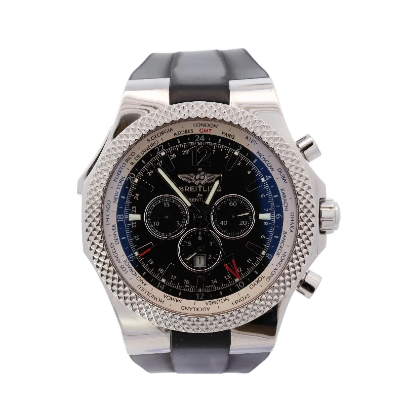 Breitling Bentley GMT Stainless Steel 49mm Black Chronograph Dial Watch Reference# A47362