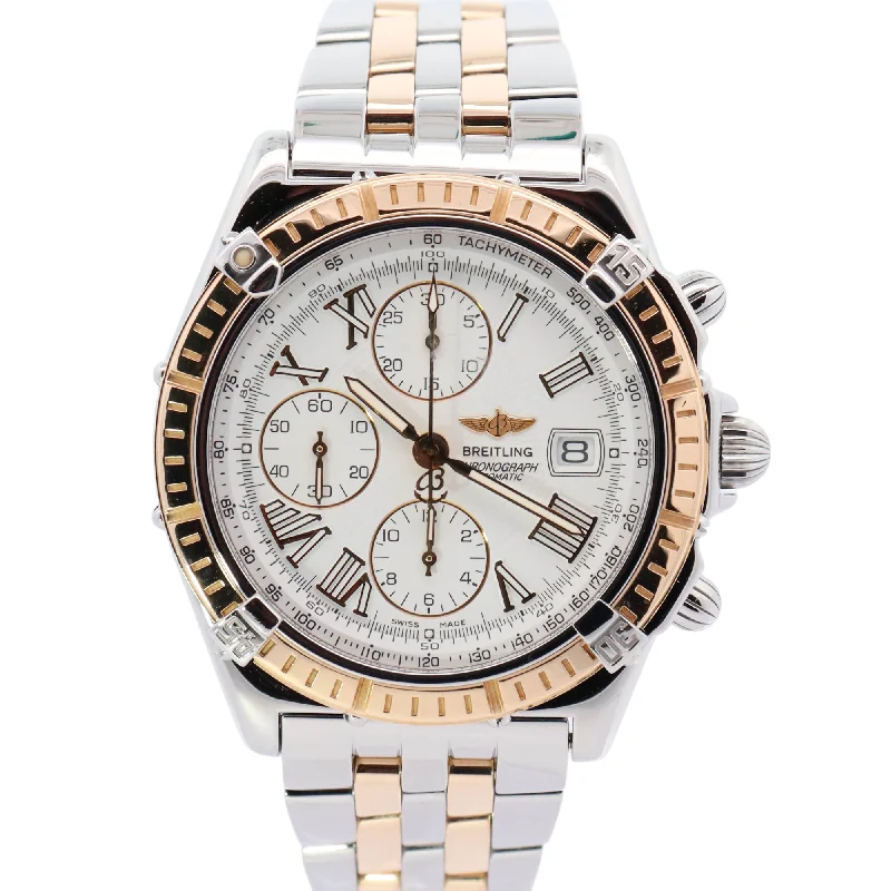 Breitling Crosswind 43mm Yellow Gold & Steel White Chronograph Dial Watch Reference# D13055