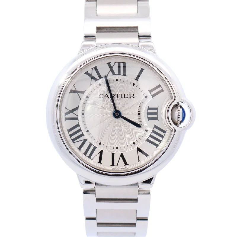 Cartier Ballon Bleu 36mm Stainless Steel Silver Roman Dial Watch Reference# W69011Z4