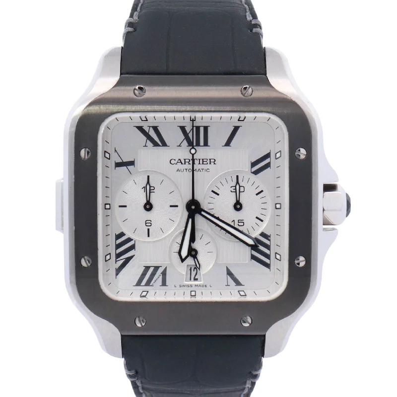 Cartier Santos XL 43.3mm Stainless Steel White Roman Watch Reference# WSSA0017