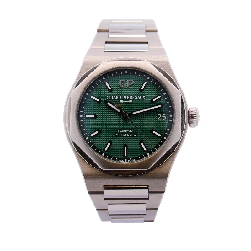 Girard Perregaux Laureato Stainless Steel 42mm Green Stick Dial Watch Reference# 81010-11-3153-1CM