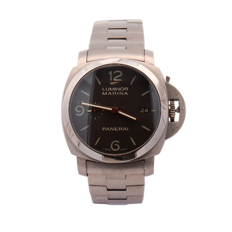 Panerai Luminor Marina Titanium 44mm Brown Roman & Stick Dial Watch Reference# PAM00352