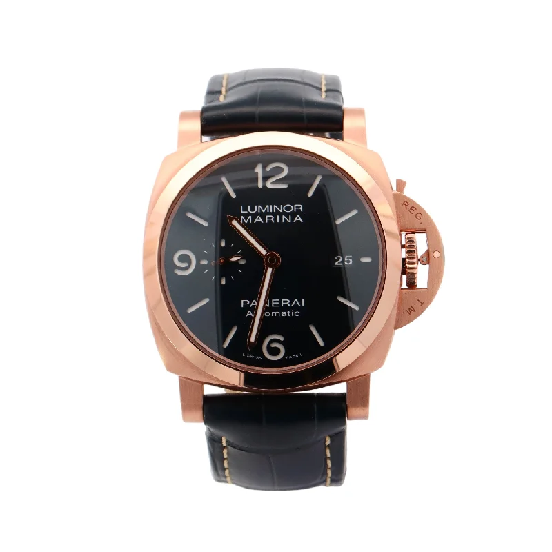 Panerai Luminor Rose Gold 44mm Blue Roman & Stick Dial Watch Reference# PAM01112