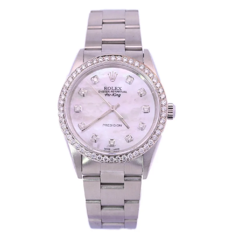 Rolex Air King Stainless Steel 34mm Custom White MOP Diamond Dial Watch Reference #: 14000