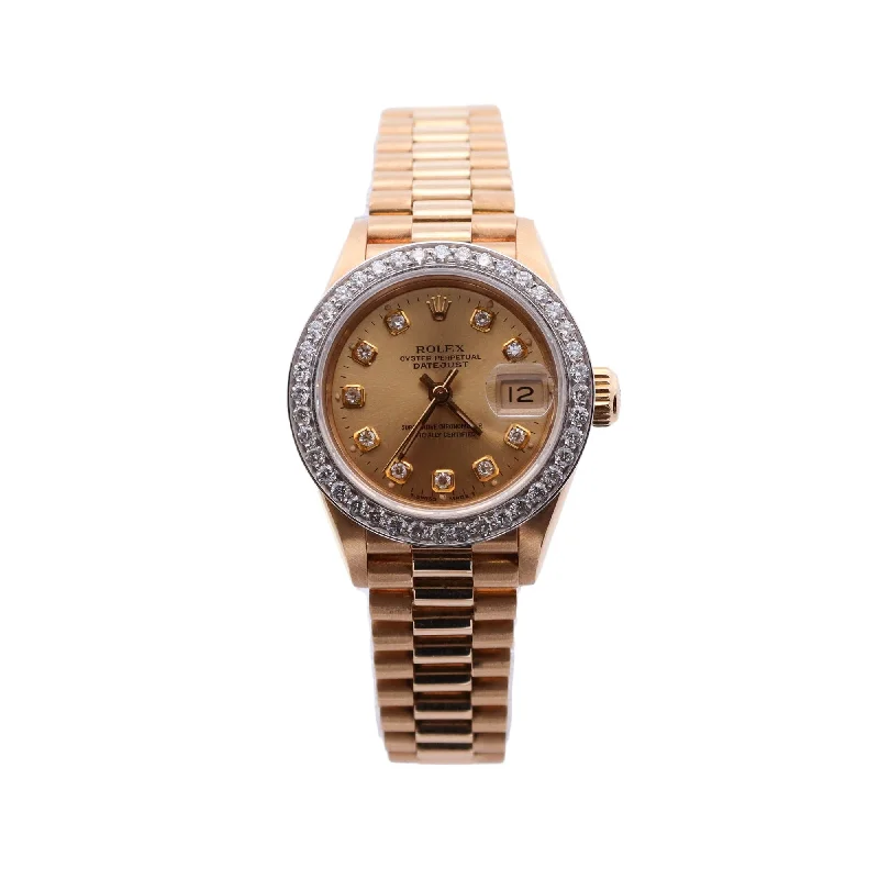 Rolex Datejust 26 Yellow Gold 26mm Factory Champagne Diamond Dial Watch Reference# 69178