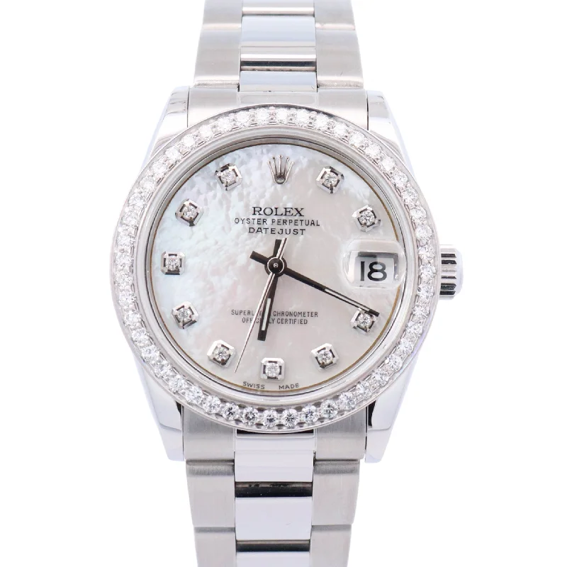 Rolex Datejust 31mm Stainless Steel Custom White MOP Diamond Dial Watch Reference# 68240