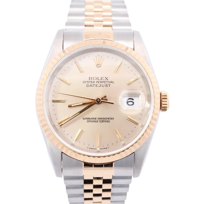 Rolex Datejust 36mm Yellow Gold & Stainless Steel Ivory Stick Dial Watch Reference# 16233