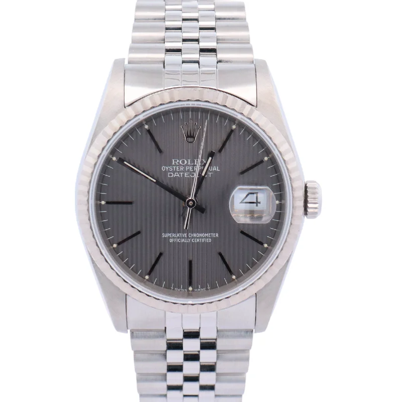 Rolex Datejust 36mm Stainless Steel Dark Gray Tapestry Dial Watch Reference# 16234