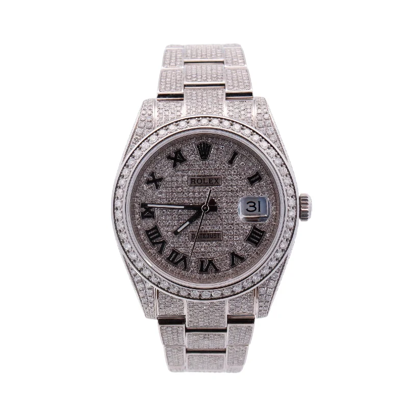 Rolex Datejust ICED OUT Stainless Steel 41mm Aftermarket Pave Roman Dial Watch Reference# 126300