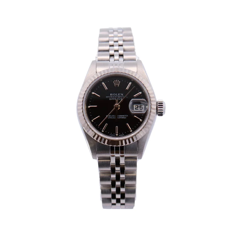 Rolex Datejust Stainless Steel 26mm Black Stick Dial Watch Reference# 179174