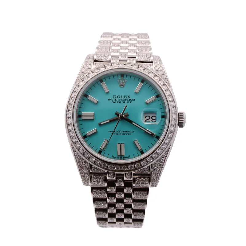 Rolex Datejust Stainless Steel 41mm Aftermarket Tiffany Stick Dial Watch