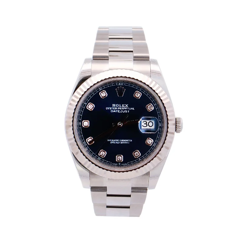 Rolex Datejust Stainless Steel 41mm Blue Diamond Dot Dial Watch Reference# 126334