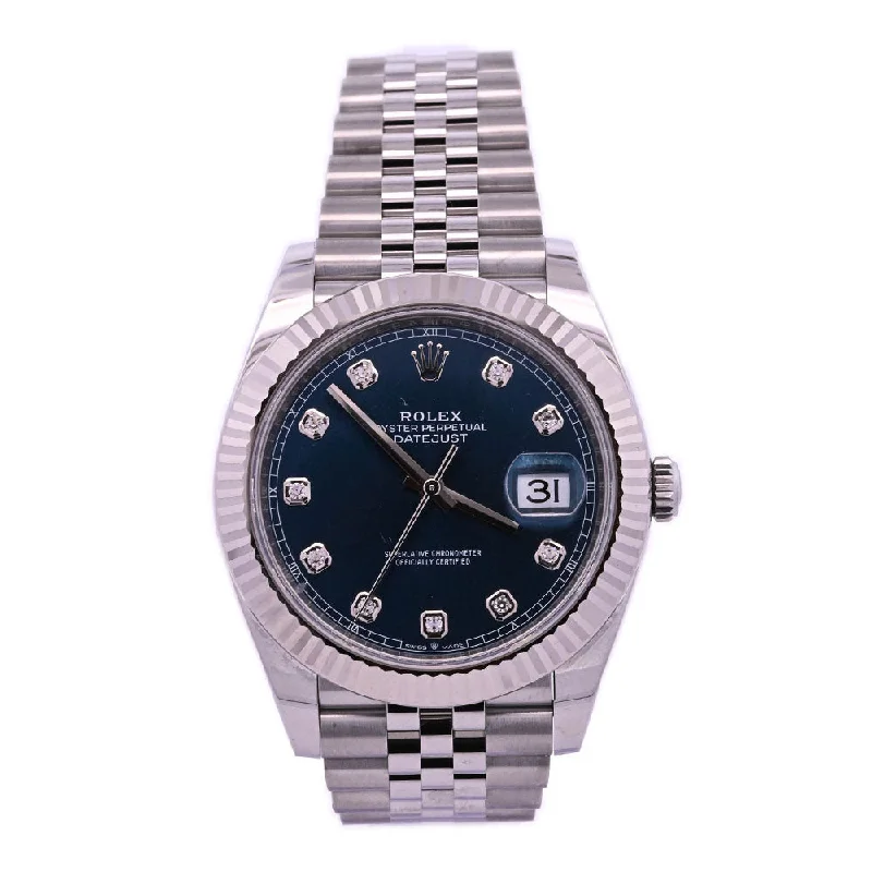 Rolex Datejust Stainless Steel 41mm Blue Diamond Dot Dial Watch Reference #: 126334