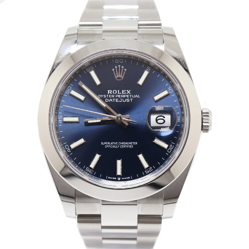 Rolex Datejust Stainless Steel 41mm Blue Stick Dial Watch Reference#:126300