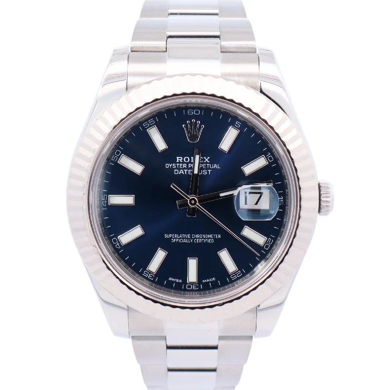 Rolex Datejust 41mm Stainless Steel Blue Stick Dial Watch Reference# 116334