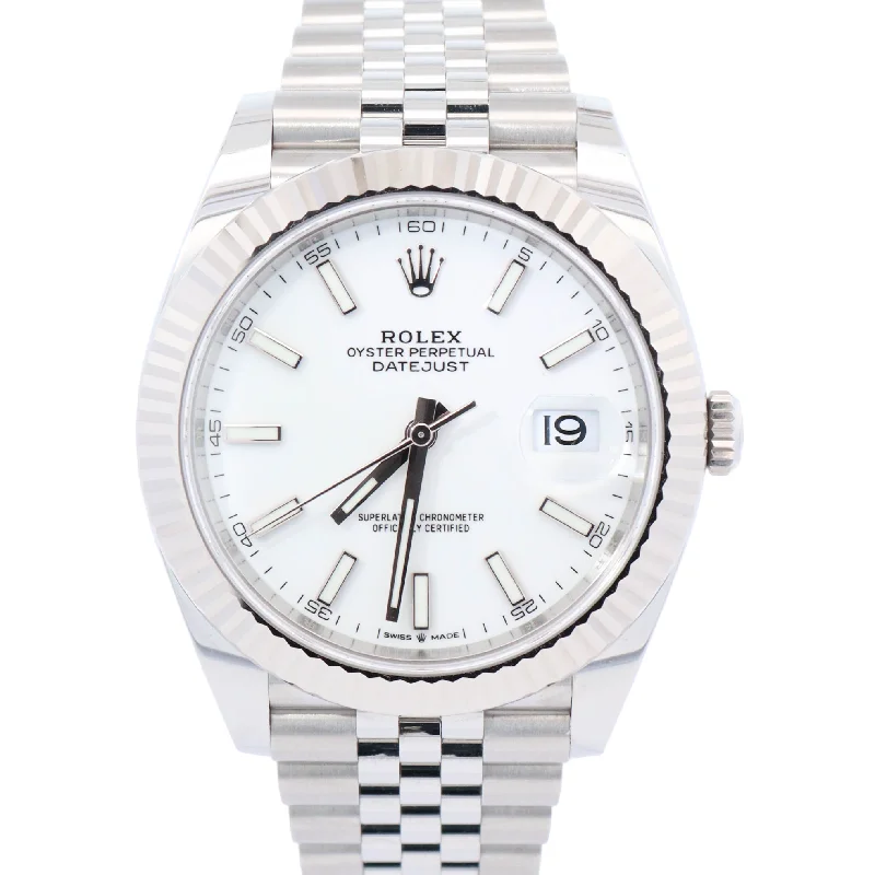 Rolex Datejust Stainless Steel 41mm White Stick Dial Watch Reference# 126334