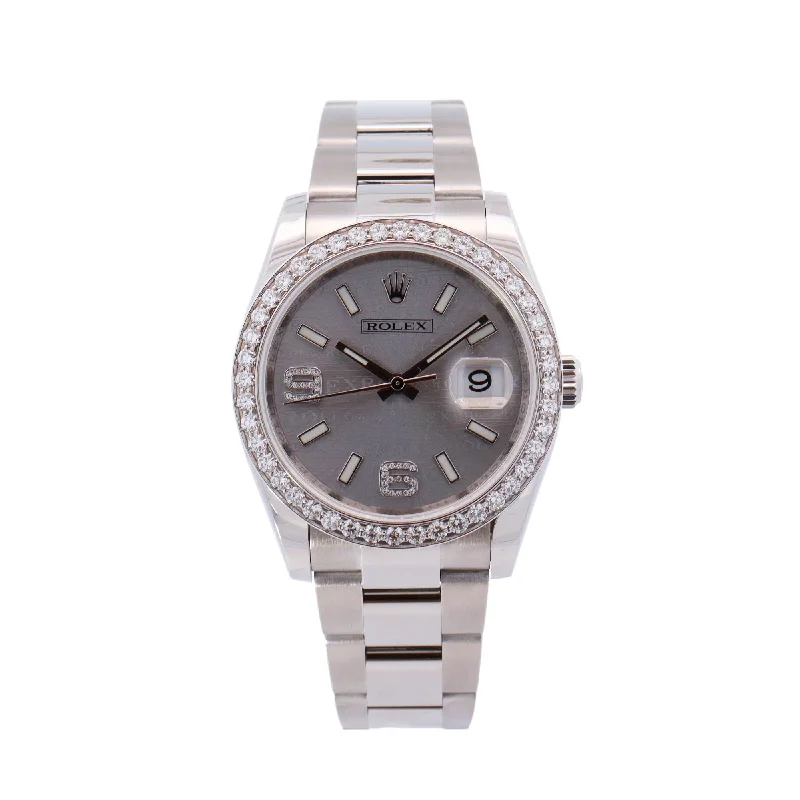 Rolex Datejust Stainless Steel & White Gold 36mm Rhodium-Wave Stick Dial Watch Reference# 116234