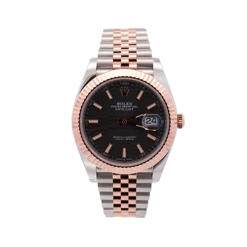 Rolex Datejust Two-Tone Stainless Steel & Rose Gold 41mm Rhodium Motif Stick Dial Watch Reference# 126331