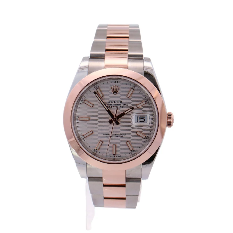 Rolex Datejust Two-Tone Stainless Steel & Rose Gold 41mm Silver Motif Dial Watch Reference# 126301