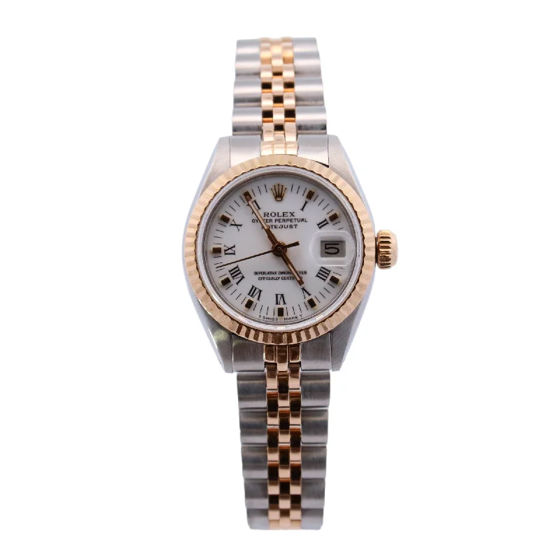 Rolex Datejust Two Tone Stainless Steel & Yellow Gold 26mm White Roman Dial Watch Reference# 69173