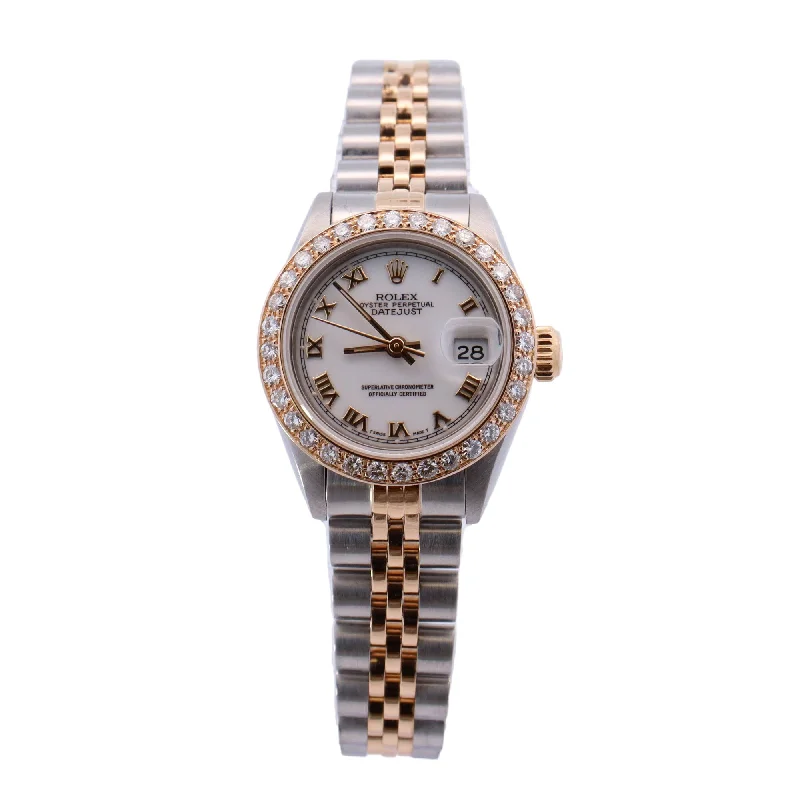 Rolex Datejust Two Tone Stainless Steel & Yellow Gold 26mm White Roman Dial Watch Reference# 69173