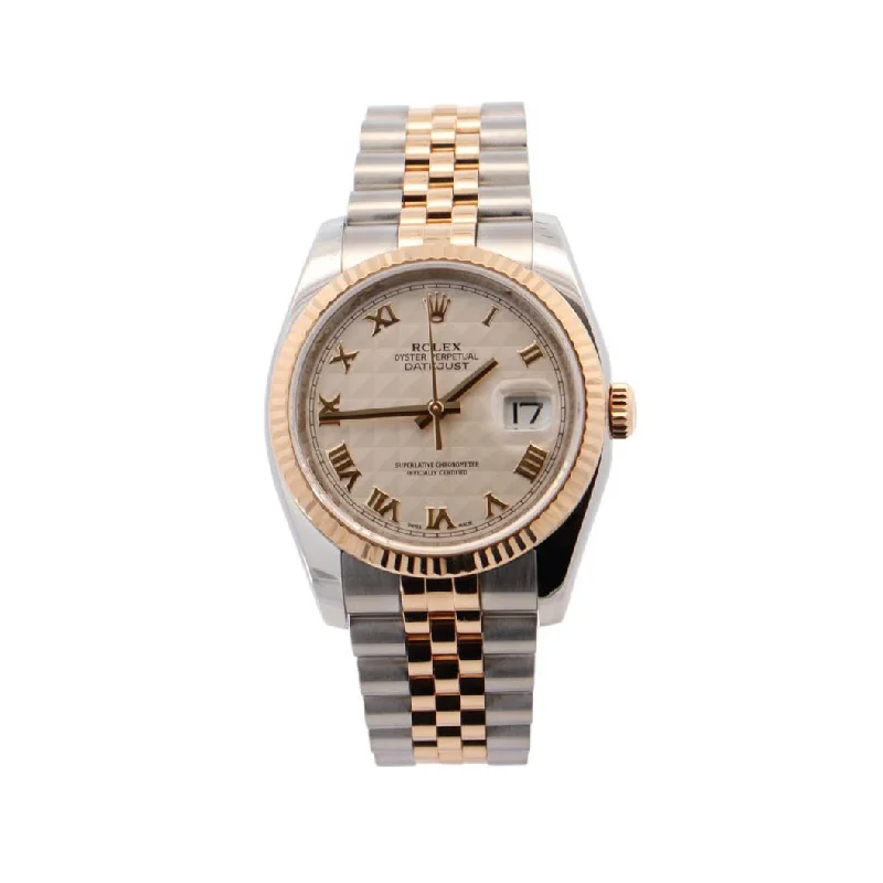 Rolex Datejust Two-Tone Stainless Steel & Yellow Gold 36mm White Pyramid Roman Dial Watch Reference# 116233