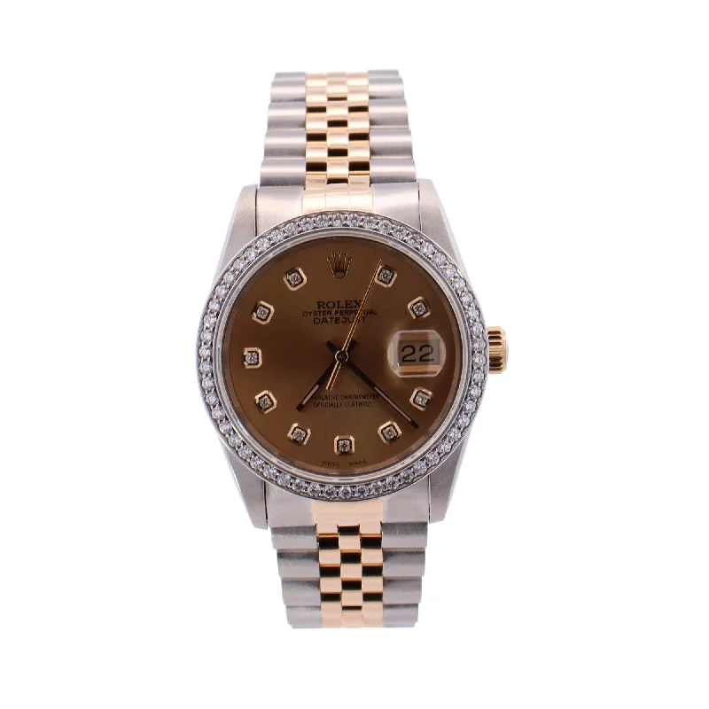 Rolex Datejust Two Tone Steel and Yellow Gold 36mm Champagne Diamond Dial Watch Reference# 16233