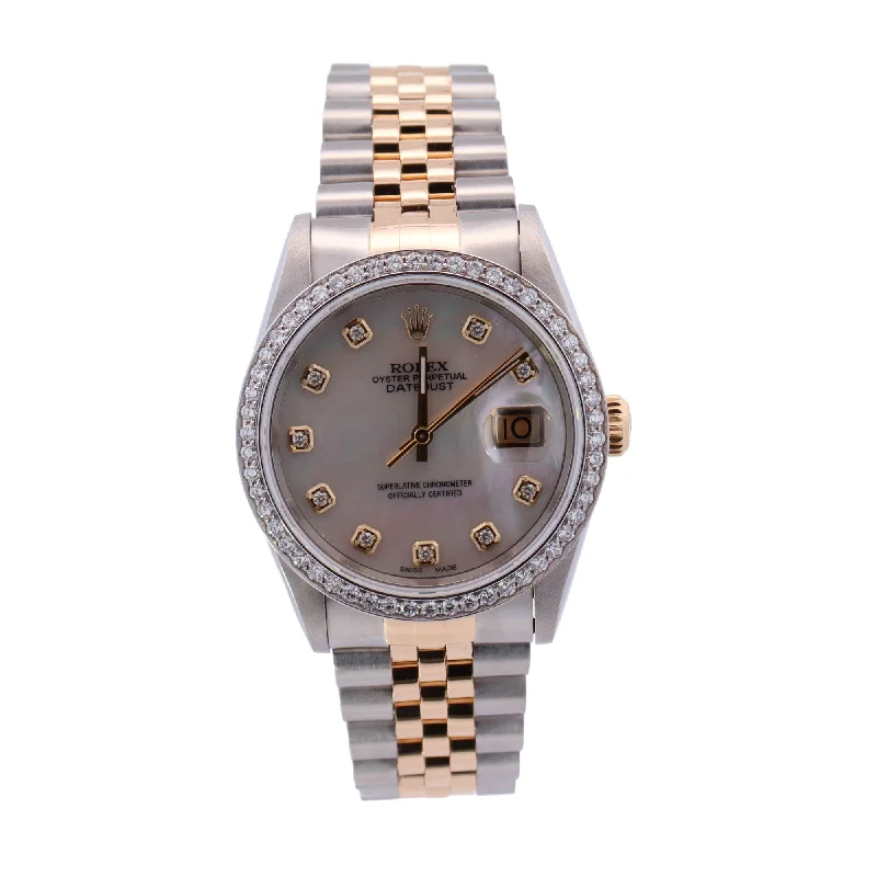 Rolex Datejust Two Tone Yellow Gold &  Stainless Steel 36mm Custom White MOP Diamond Dial Watch Reference# 16233