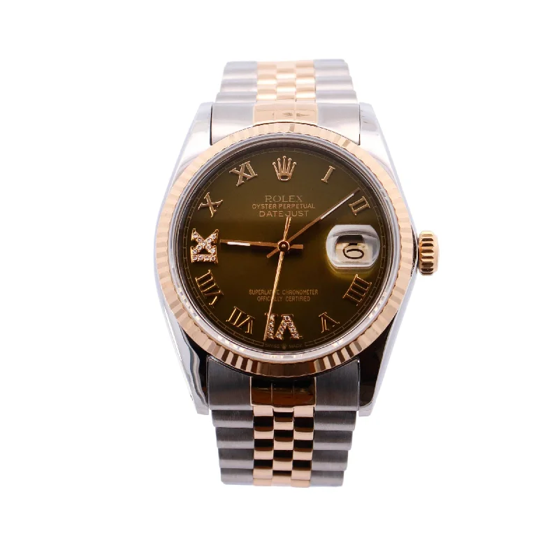 Rolex Datejust Two-Tone Yellow Gold & Stainless Steel 36mm Custom Green Roman Dial Watch Reference# 16013