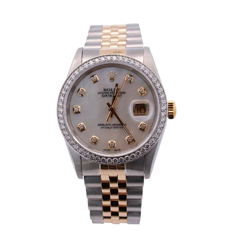 Rolex Datejust Two Tone Yellow Gold &  Stainless Steel 36mm Custom White MOP Diamond Dial Watch Reference# 16233