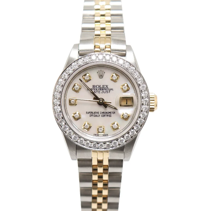 Rolex Datejust Two Tone Yellow Gold & Steel 26mm Custom White MOP Diamond Dial Watch Reference#: 69173