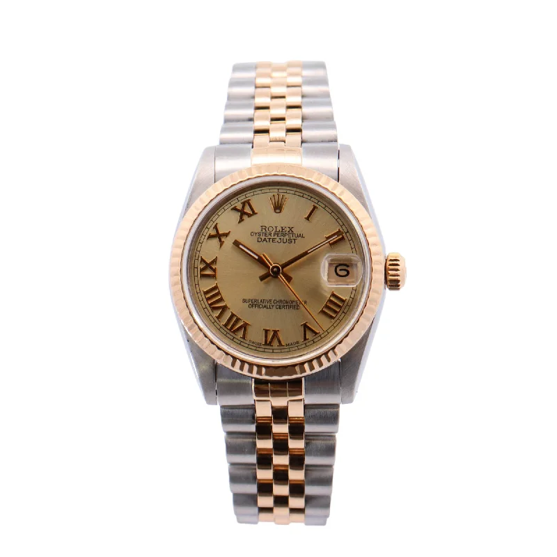 Rolex Datejust Two Tone Yellow Gold & Steel 31mm Champagne Roman Dial Watch Reference# 68273