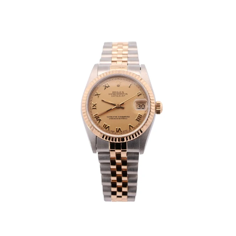 Rolex Datejust Two Tone Yellow Gold & Steel 31mm Champagne Roman Dial Watch Reference# 68273