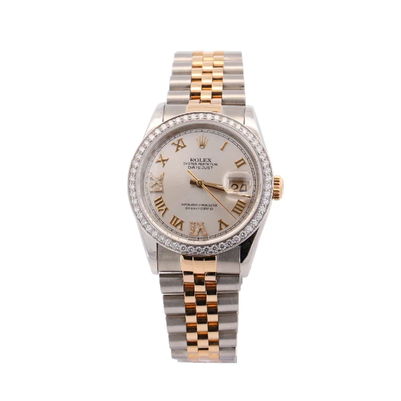 Rolex Datejust Two Tone Yellow Gold & Steel 36mm Champagne Stick Dial Watch Reference #: 16233