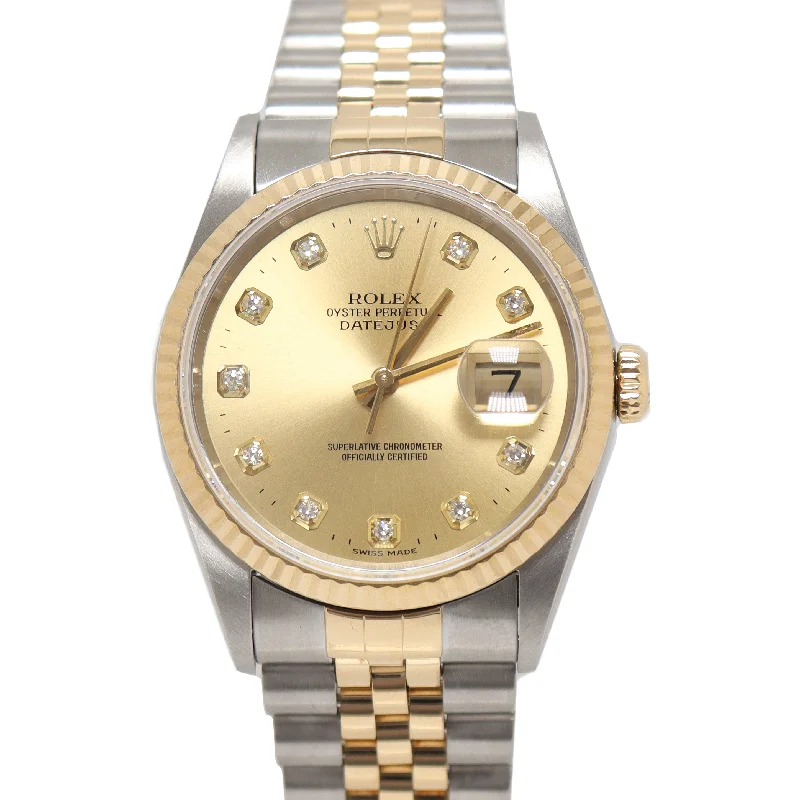 Rolex Datejust Two Tone Yellow Gold & Steel 36mm Factory Champagne Diamond Dial Watch Reference#: 16233