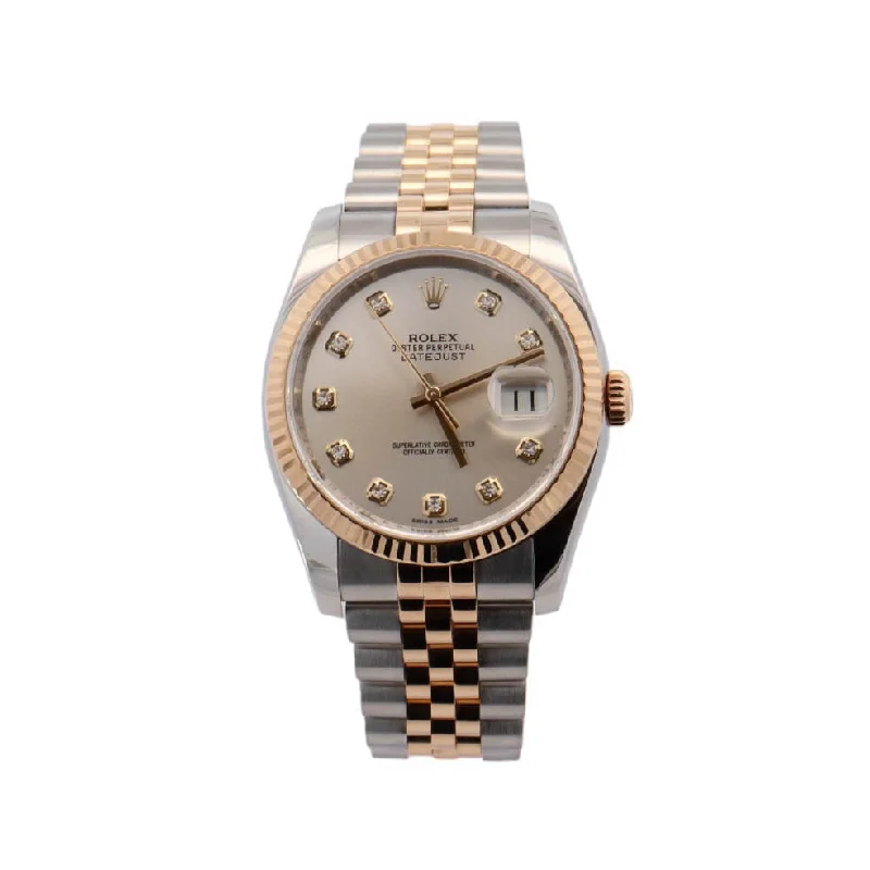 Rolex Datejust Two Tone Yellow Gold & Steel 36mm Silver Diamond Dial Watch Reference #: 116233