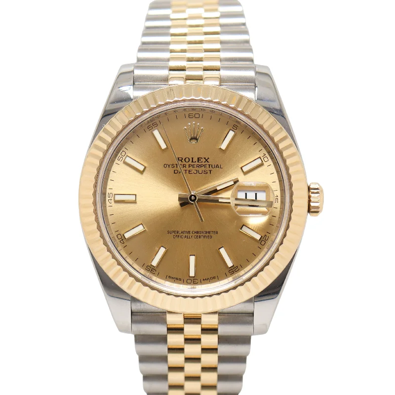 Rolex Datejust Two Tone Yellow Gold & Steel 41mm Champagne Stick Dial Watch Reference#: 126333