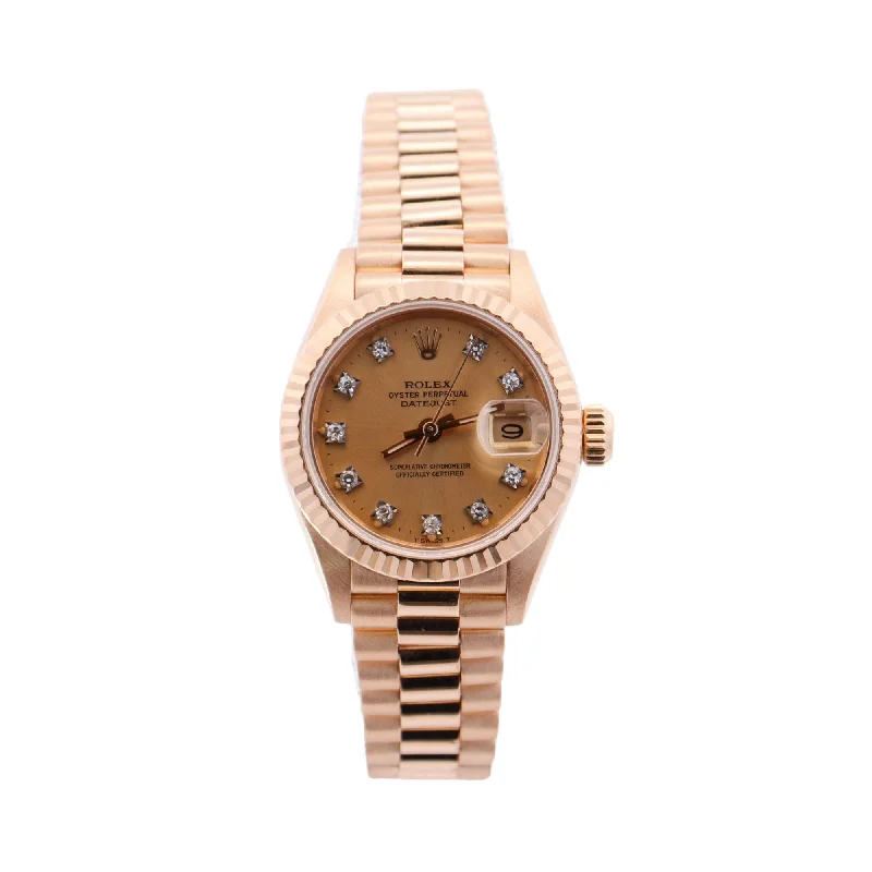 Rolex Datejust Yellow Gold 26mm Champagne Diamond Dial Watch Reference# 69178