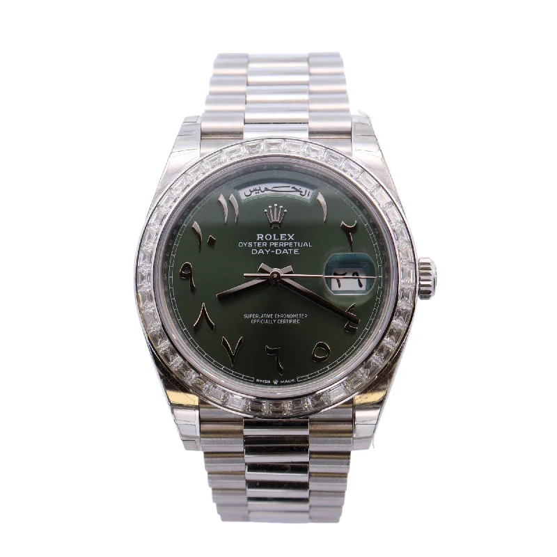 Rolex Day-Date Platinum 40mm Green Arabic Numeral Dial Watch Reference# 228396TBR