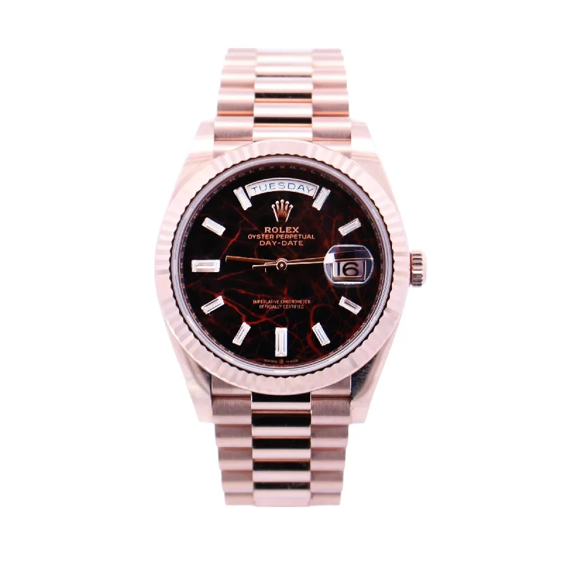 Rolex Day-Date Rose Gold 40mm Eisenkiesel Baguette Diamond Dial Watch Reference# 228235