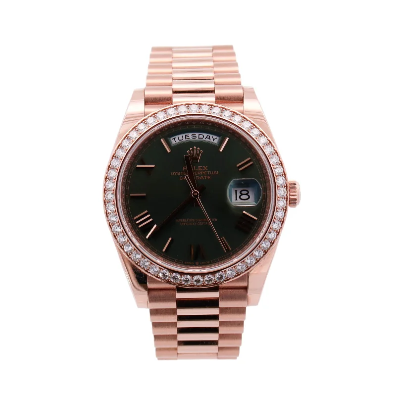 Rolex Day-Date Rose Gold 40mm Olive Roman Dial Watch Ref# 228345RBR