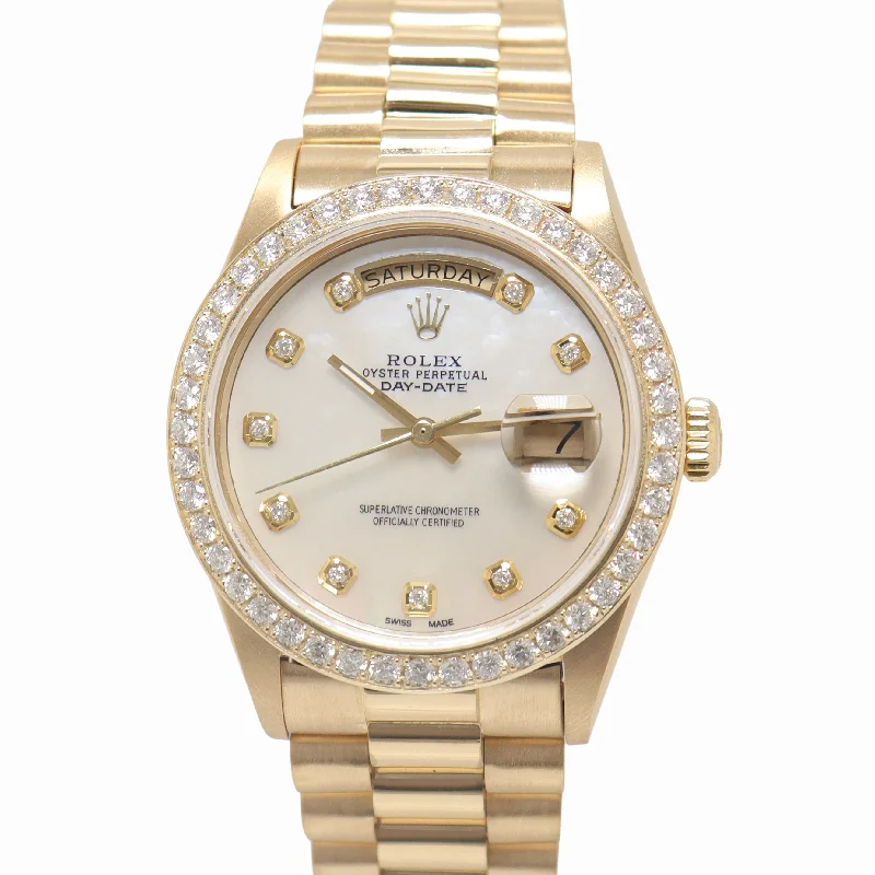 Rolex Day Date Yellow Gold 36mm Custom White MOP Diamond Dial Watch Reference#: 1802