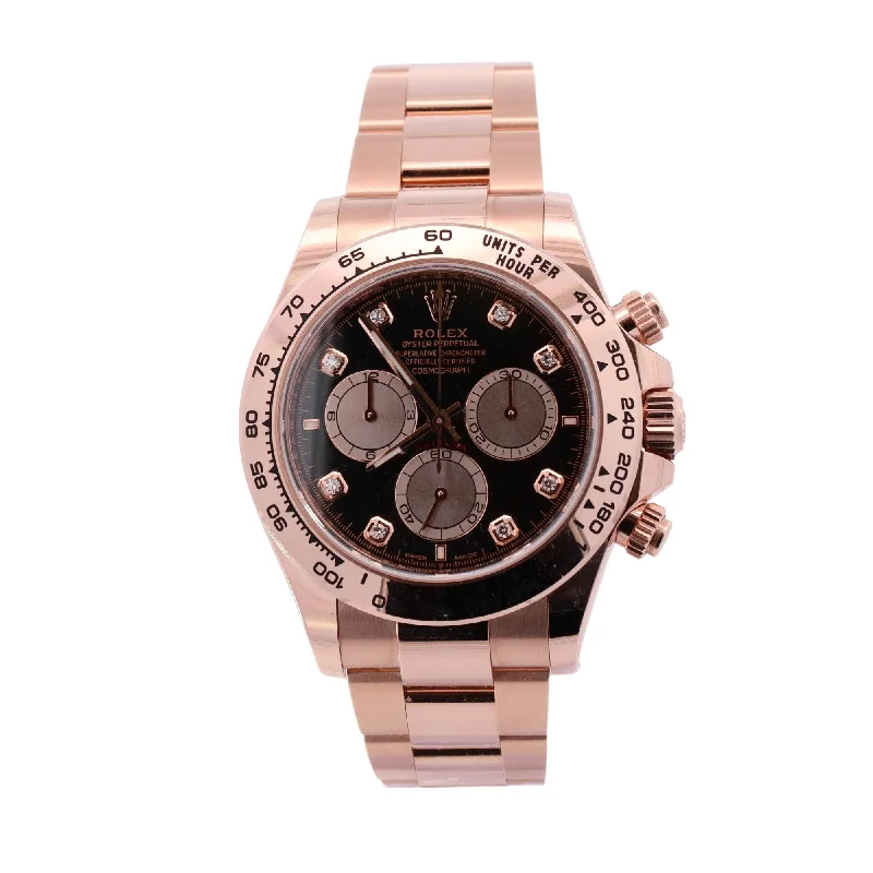 Rolex Daytona Rose Gold 40mm Black Diamond Dot Dial Watch Reference #: 126505