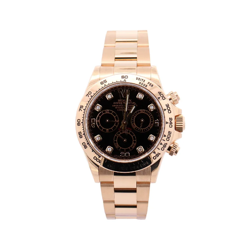 Rolex Daytona Yellow Gold 40mm Black Chronograph Diamond Dial Watch Reference #: 116508