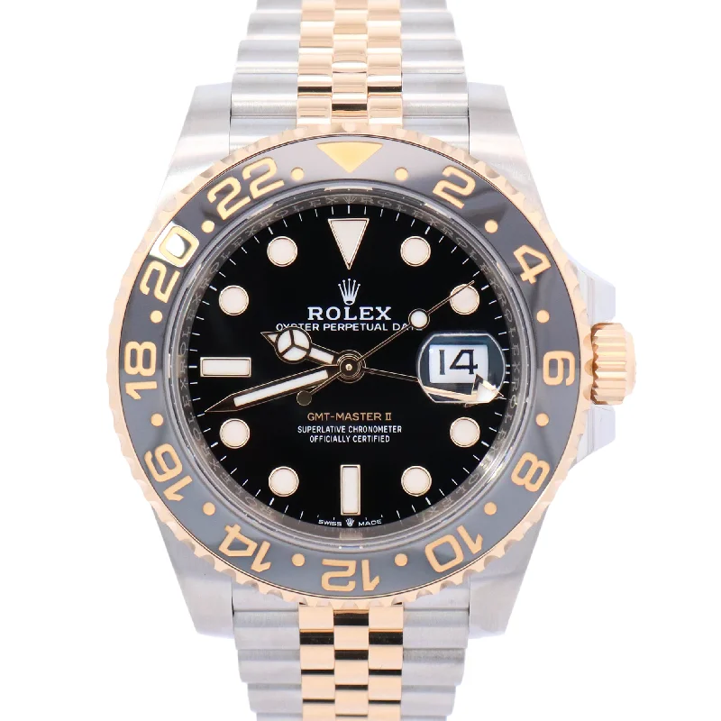 Rolex GMT Master II 40mm Yellow Gold & Stainless Steel 40mm Black Dot Dial Watch Reference# 126713GRNR