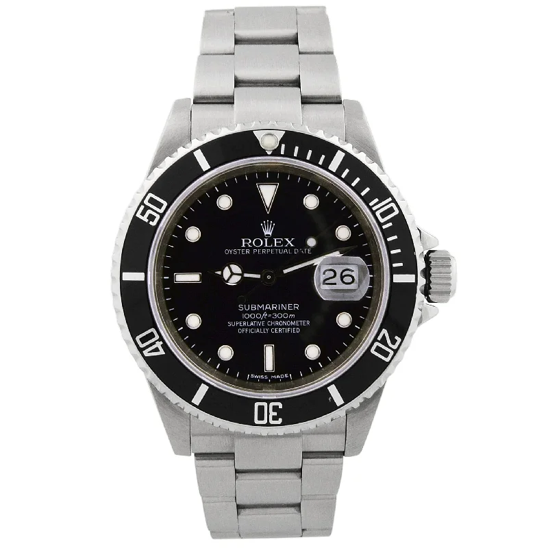 Rolex Men's Submariner Date Stainless Steel 40mm Black Dot Dial Watch Reference #: 16610