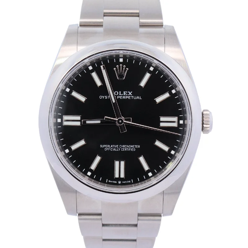 Rolex Oyster Perpetual 41 Stainless Steel Black Stick Dial Watch Reference# 124300