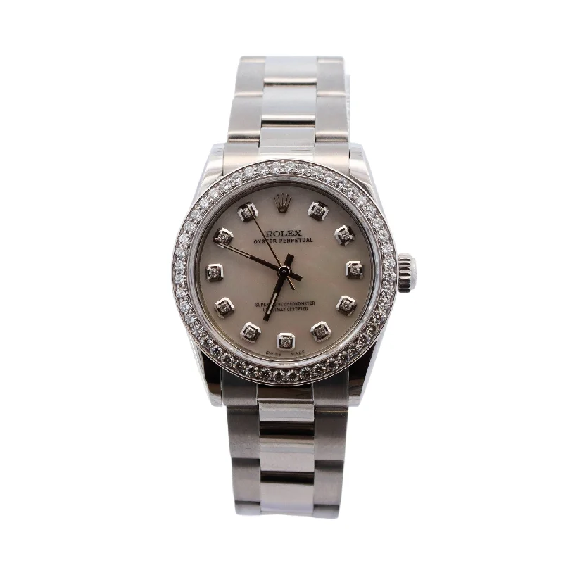 Rolex Oyster Perpetual Stainless Steel 31mm MOP Diamond Dot Dial Watch Reference #: 67480