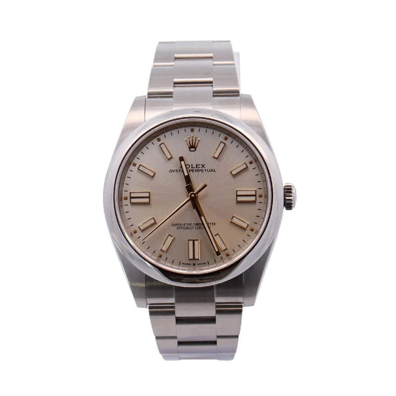 Rolex Oyster Perpetual Stainless Steel 41mm Silver Stick Dial Watch Reference# 124300